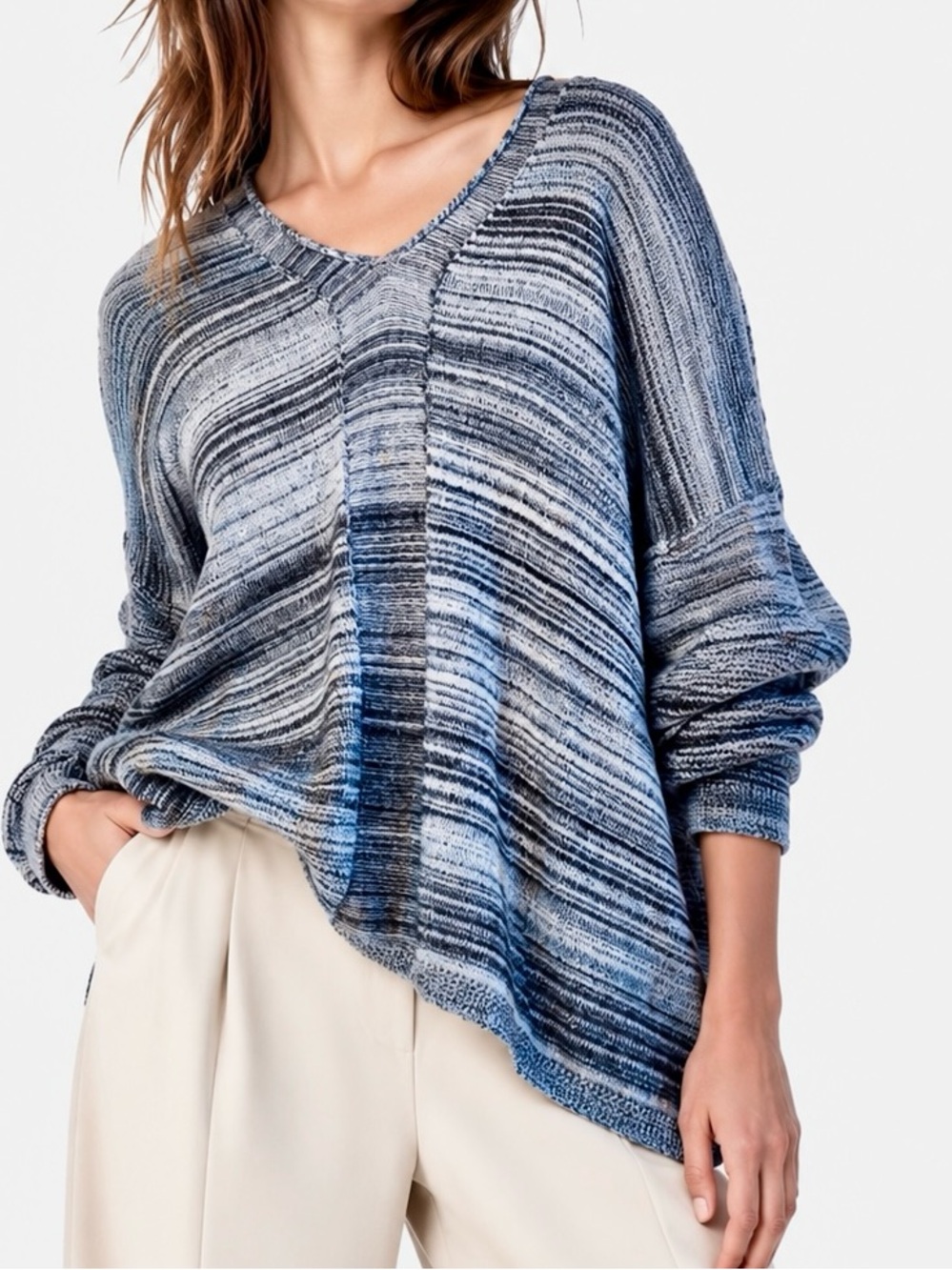 RXB Slouchy Oversized Sweater 100% Cotton Black White & Grey Striped